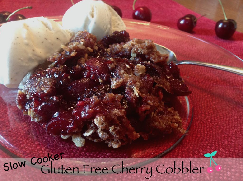 Gluten Free Cherry Cobbler with fresh cherries in the Slow Cooker