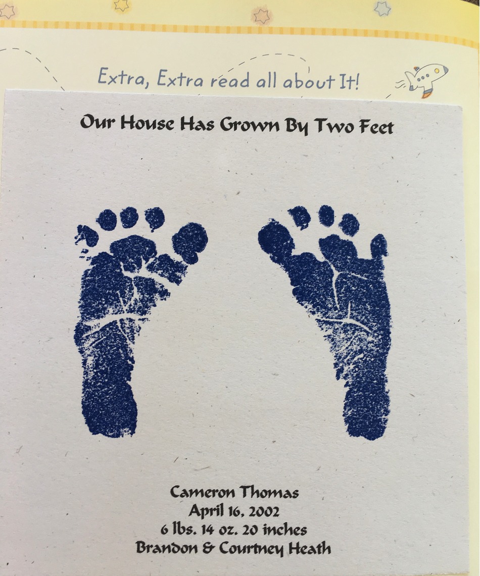 hand stamped feet birth announcement