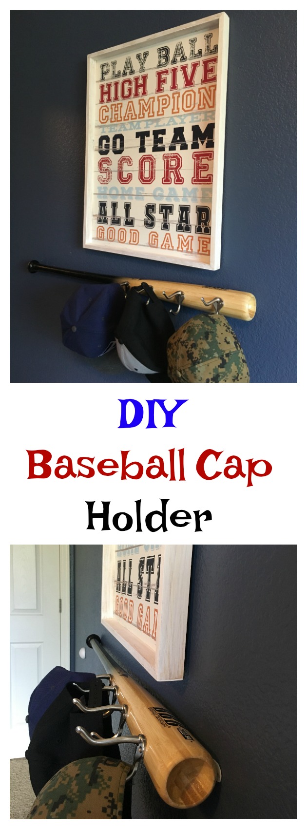 DIY Baseball Cap Holder for Boys Baseball Bedroom